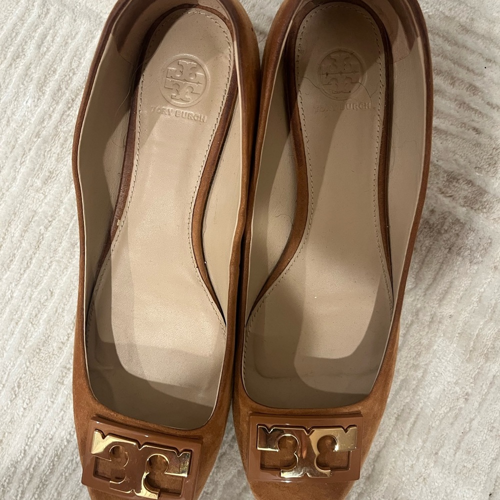 Tory Burch Brown Suede Flats with Gold Hardware